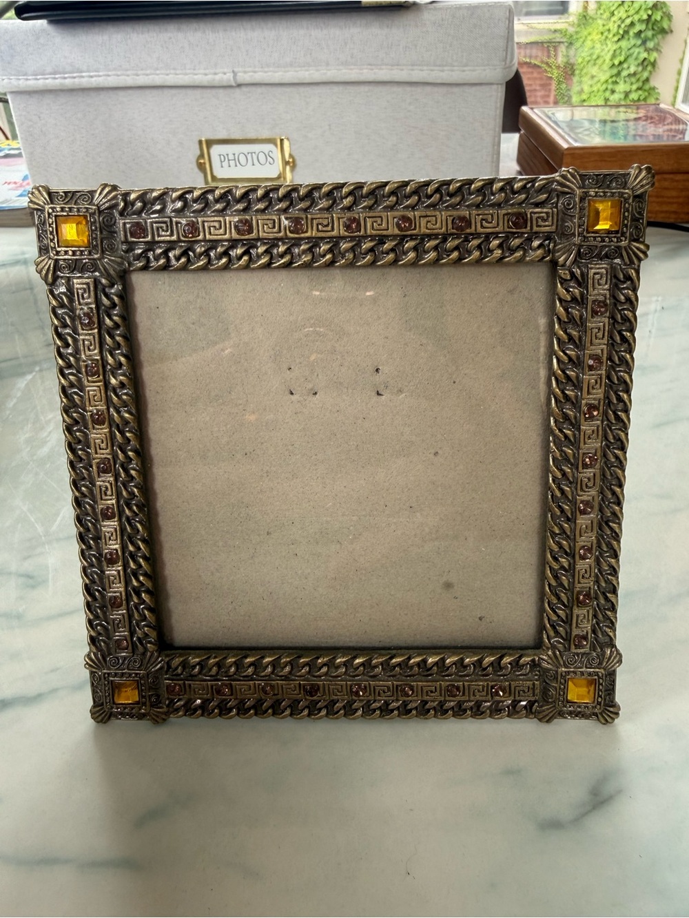 Ornate Antique-Style Photo Frame in Gold and Amber